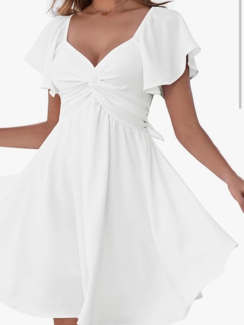 Women’s White Flutter Sleeve Twist-Front Dress